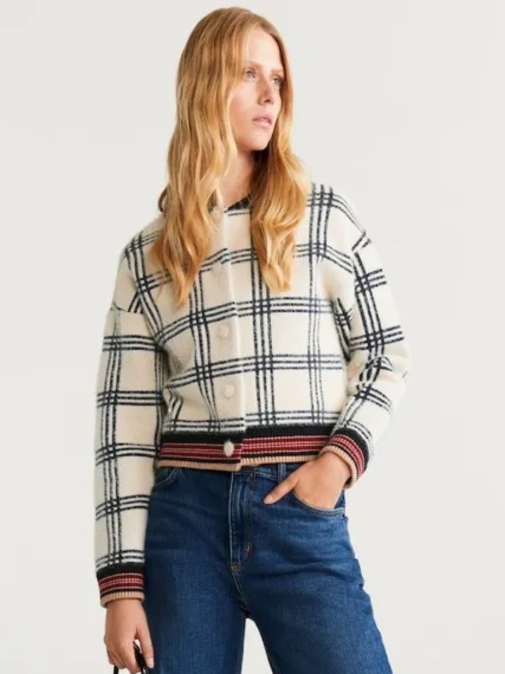 Mango Textured Check Cardigan Jacket